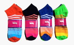 60 Bulk Womens Junior Girls Printed Ankle Socks Size 9-11 Stripe Printed Socks