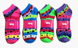 60 Pairs Womens Junior Girls Printed Ankle Socks Size 9-11 Stars And Stripe Printed Socks - Womens Ankle Sock