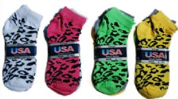 60 Wholesale Womens Junior Girls Printed Ankle Socks Size 9-11 Animal Printed Socks