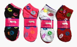 60 Wholesale Womens Junior Girls Printed Ankle Socks Size 9-11 Sexy Lip Printed Socks