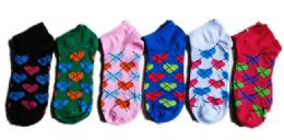 60 Pairs Womens Junior Girls Printed Ankle Socks Size 9-11 Heart Printed Socks - Womens Ankle Sock
