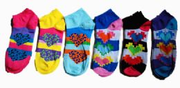 60 Pairs Womens Junior Girls Printed Ankle Socks Size 9-11 Digital Heart Printed Socks - Womens Ankle Sock