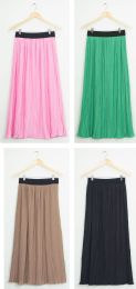 24 Pieces Elastic Band Pleated Maxi Skirt Assorted - Womens Skirts