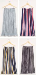 24 Wholesale Stripe Pleated Maxi Skirt Assorted