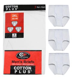 36 Wholesale Men's 3 Pack White Cotton Brief, Size Medium