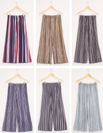 24 Wholesale Stripe Wide Leg Pleated Trousers Assorted