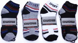 60 Wholesale Mens Light Weight Ankle Socks, Printed Performance Athletic Socks Size 10-13