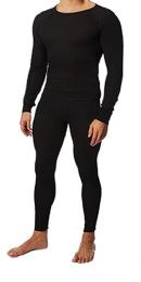 36 Units of Men's Black Thermal Cotton Underwear Top And Bottom Set, Size Small - Mens Thermals