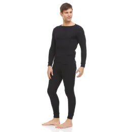 36 Units of Men's Black Thermal Cotton Underwear Top And Bottom Set, Size Medium - Mens Thermals