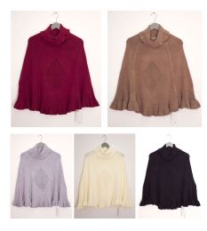 30 Wholesale Cowl Neck Pullover Poncho Sweater Assorted