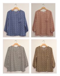 24 Wholesale Three Quarter Sleeve Button Back Blouse Assorted
