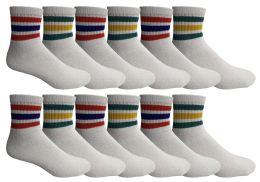 24 Pairs Yacht & Smith Men's White With Striped Top No Show King Size Ankle Socks - Big And Tall Mens Ankle Socks