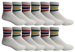 24 Pairs Yacht & Smith Men's Cotton Sport Ankle Socks With Terry Size 10-13 Solid White With Stripes - Mens Ankle Sock