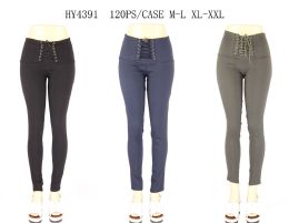 24 Wholesale Womens Cross Tie Solid Color Pants