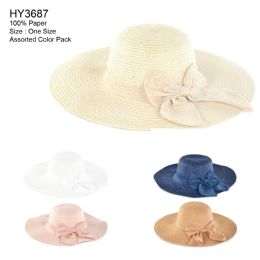 30 Pieces Womens Paper Sun Hat With Bow - Sun Hats