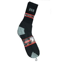 120 Pairs Men's Usa Logo Black With Grey Heel & Toe Crew Sock, Size 10-13 - Mens Crew Socks