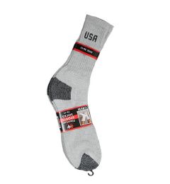 120 Wholesale Men's Usa Logo Heather Grey With Black Heel & Toe Crew Sock, Size 10-13