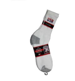 120 Wholesale Men's Usa Logo White With Grey Heel & Toe Crew Sock, Size 10-13