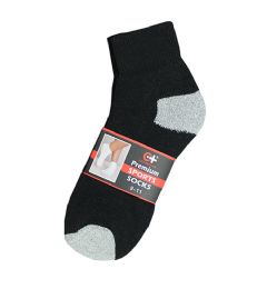 120 Wholesale Women's Black With Grey Heel & Toe Cotton Ankle Sock, Size 9-11