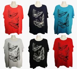 48 Wholesale Womens Butterfly Tee Shirt Assorted Color