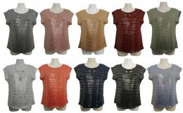 48 Pieces Womens Assorted Color Shimmer Tee With Neckace - Women's T-Shirts