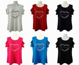 48 Pieces Womens Assorted Color Love Tee Shirt - Women's T-Shirts