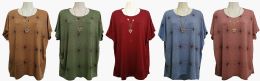 48 of Womens Assorted Color Tee With Necklace