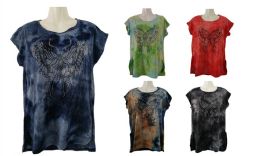 48 Wholesale Womens Assorted Color Tye Dye Butterfly Tee Shirt