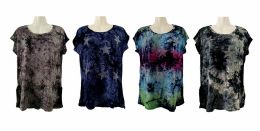 48 of Womens Assorted Color Tye Dye Star Tee Shirt