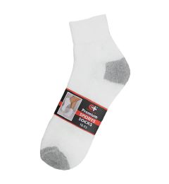 120 Wholesale Women's White With Grey Heel & Toe Ankle Sock, Size 9-11