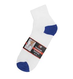 120 Wholesale Women's White With Blue Heel & Toe Ankle Sock, Size 9-11