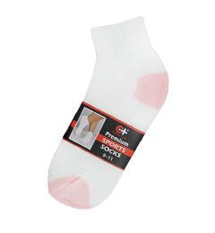 120 Wholesale Women's White With Pink Heel & Toe Ankle Sock, Size 9-11