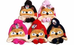 120 Bulk Winter Warm Kids Animal Hat With Earcuff Cap And Pom Pom