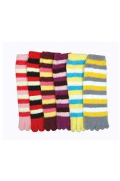 120 Wholesale Women's Striped Fuzzy Toe Socks Size 9-11