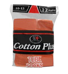 120 Pairs Men's 12 Pair Pack Long Orange Tube Socks, Size 10-13 - Mens Tube Sock
