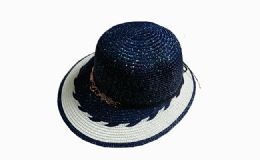 120 Bulk Womens Navy And White Bucket Hat With Chain