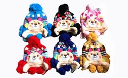 144 Wholesale Toddler Earflap Beanies Hat Animal Ears Lined Cap Winter Teddy Bear