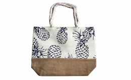 36 Wholesale Pineapple Pattern Top Handle Floral Tote Bag