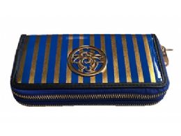 48 Pieces Fashion Wallet Striped With Rose Zipper Closure - Wallets & Handbags