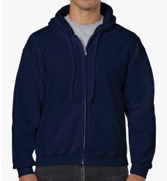24 Wholesale Cotton Plus Adult Navy Hooded Zipper, Size Medium