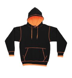 12 Pieces Cotton Plus Unisex Contrast Black And Orange Hooded Pullover, Size Medium - Mens Sweat Shirt