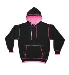12 Wholesale Cotton Plus Unisex Contrast Black And Pink Hooded Pullover, Size Small