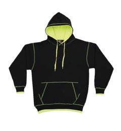 12 Pieces Cotton Plus Unisex Contrast Black And Green Hooded Pullover, Size Small - Mens Sweat Shirt