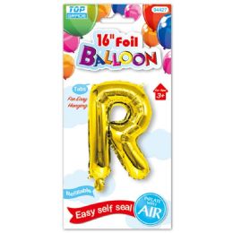 96 Pieces Sixteen Inch Balloon Gold Letter R - Balloons & Balloon Holder