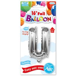 96 Pieces Sixteen Inch Balloon Silver Letter U - Balloons & Balloon Holder