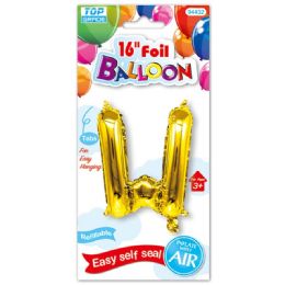 96 Pieces Sixteen Inch Balloon Gold Letter W - Balloons & Balloon Holder