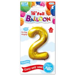 96 Pieces Sixteen Inch Foil Balloon Gold Number Two - Balloons & Balloon Holder