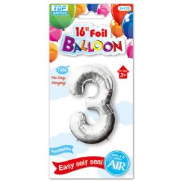 96 Wholesale Sixteen Inch Foil Balloon Silver Number Three