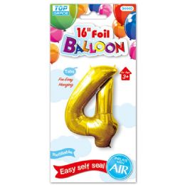 96 Wholesale Sixteen Inch Foil Balloon Gold Number Four