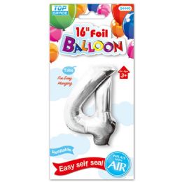 96 Wholesale Sixteen Inch Foil Balloon Silver Number Four